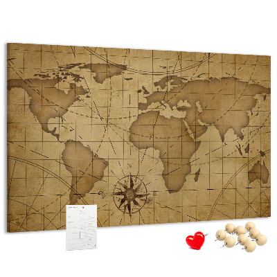 Cork memo board Vintage world map
