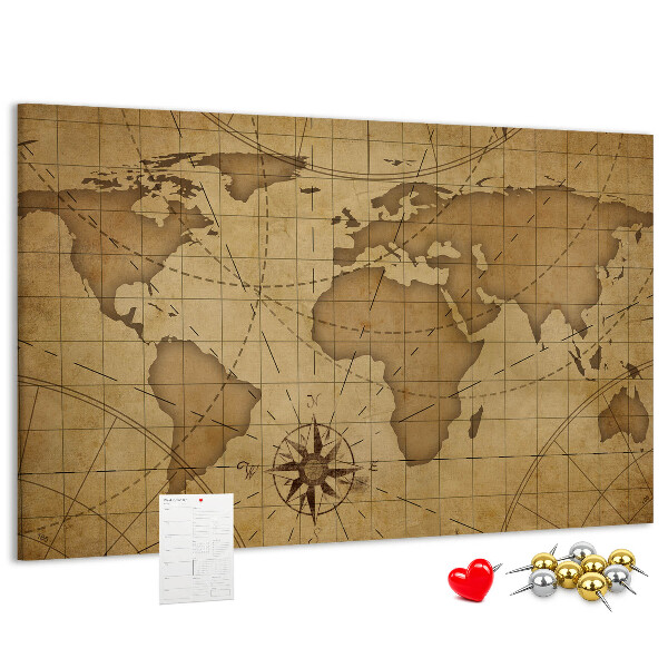 Cork memo board Vintage world map