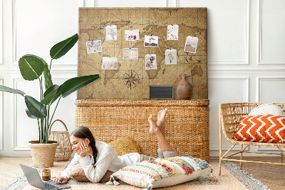Cork memo board Vintage world map