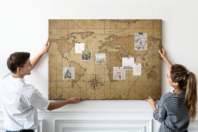 Cork memo board Vintage world map