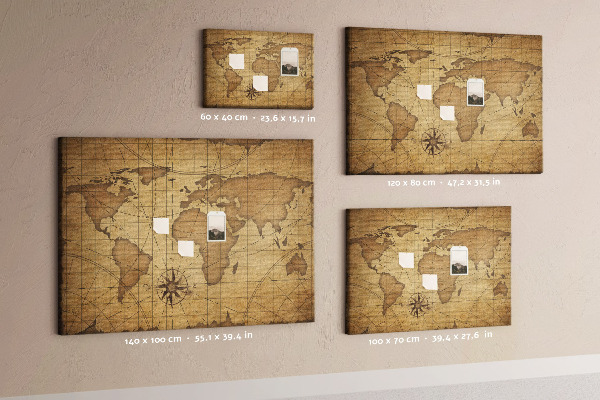 Cork memo board Vintage world map