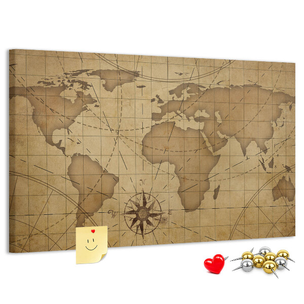 Cork memo board Vintage world map