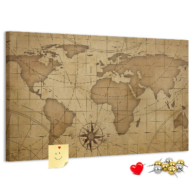 Cork memo board Vintage world map