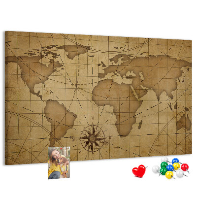Cork memo board Vintage world map
