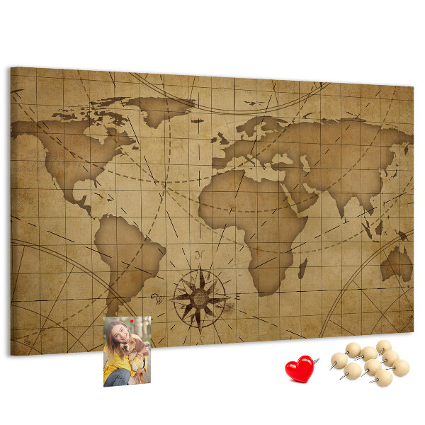 Cork memo board Vintage world map