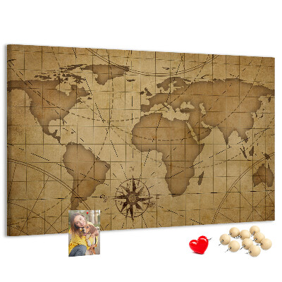 Cork memo board Vintage world map