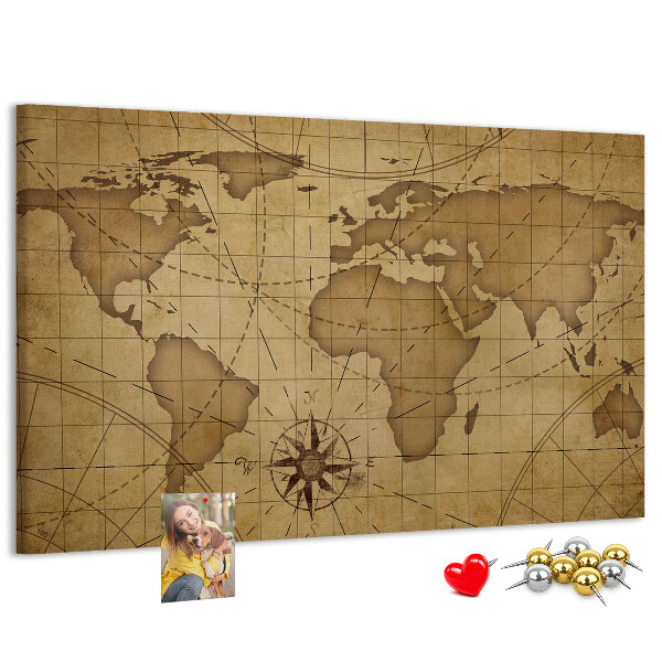 Cork memo board Vintage world map