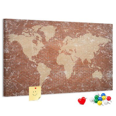 Cork display board World Map on brick