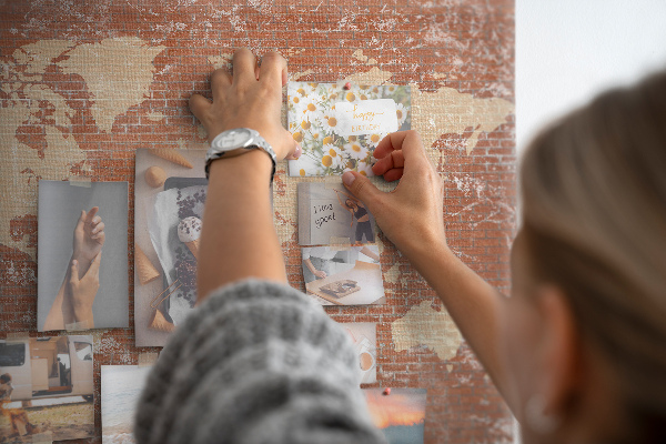 Cork display board World Map on brick