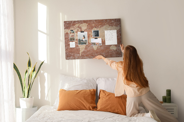 Cork display board World Map on brick