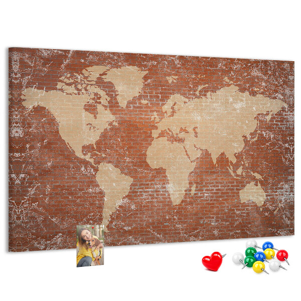Cork display board World Map on brick