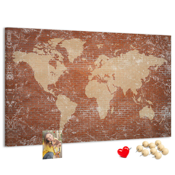 Cork display board World Map on brick