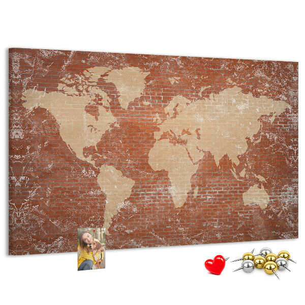 Cork display board World Map on brick