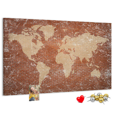 Cork display board World Map on brick
