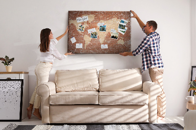Cork display board World Map on brick