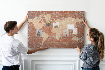Cork display board World Map on brick