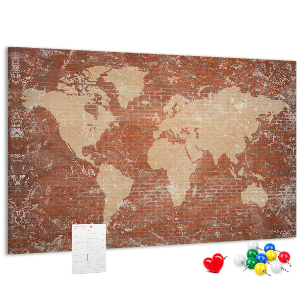 Cork display board World Map on brick