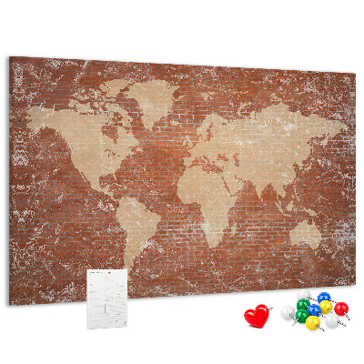 Cork display board World Map on brick