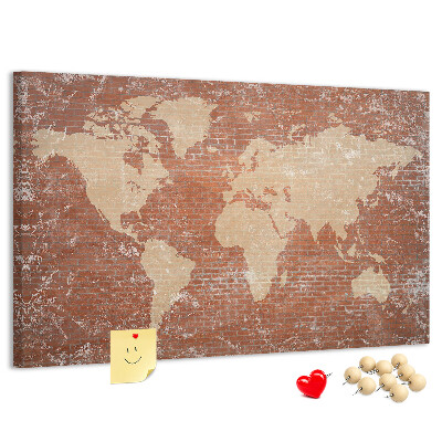 Cork display board World Map on brick