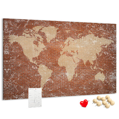 Cork display board World Map on brick