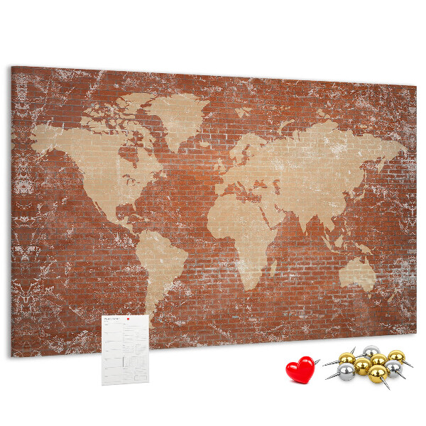 Cork display board World Map on brick