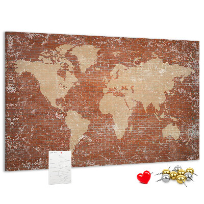 Cork display board World Map on brick