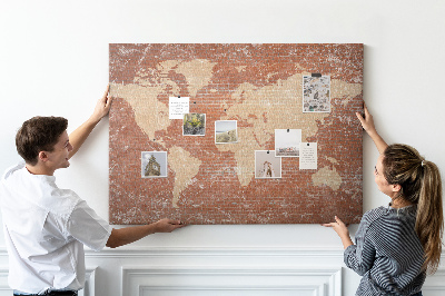 Cork display board World Map on brick
