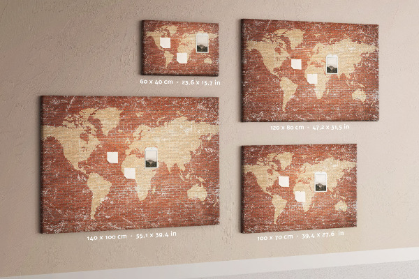 Cork display board World Map on brick