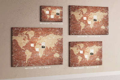 Cork display board World Map on brick