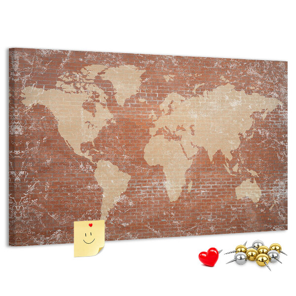 Cork display board World Map on brick