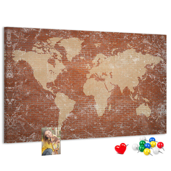 Cork display board World Map on brick