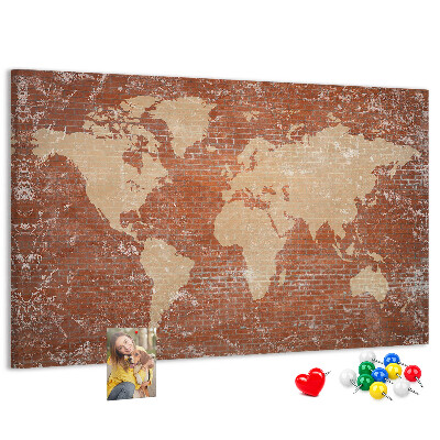 Cork display board World Map on brick