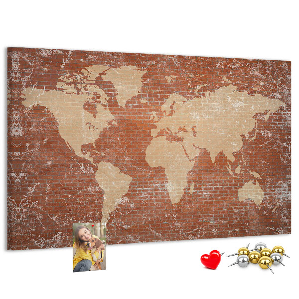 Cork display board World Map on brick