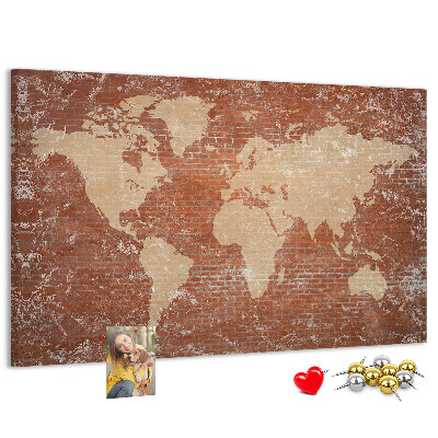Cork display board World Map on brick