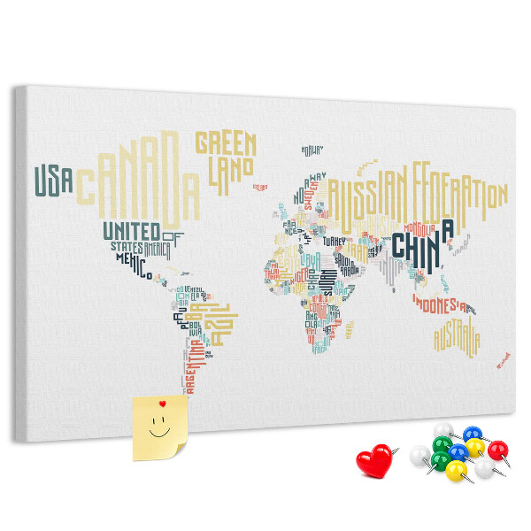 Cork memo board Country names