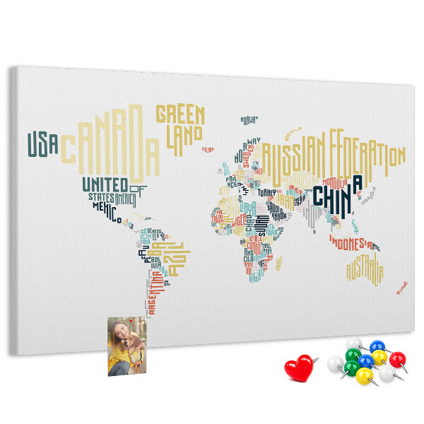Cork memo board Country names