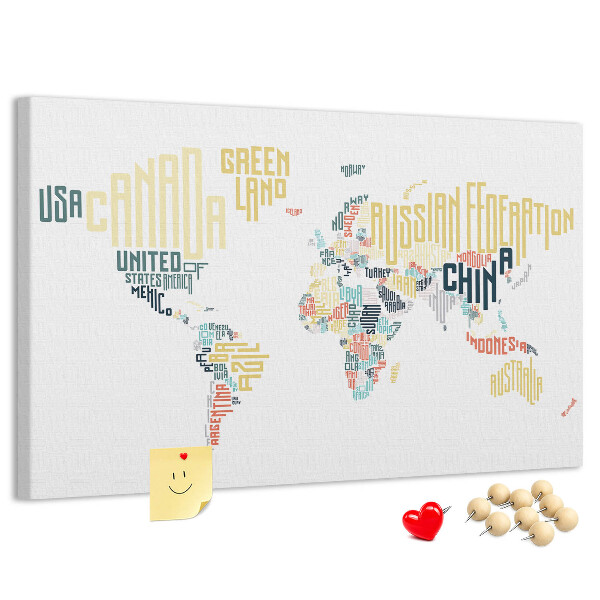 Cork memo board Country names