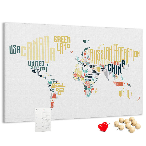 Cork memo board Country names