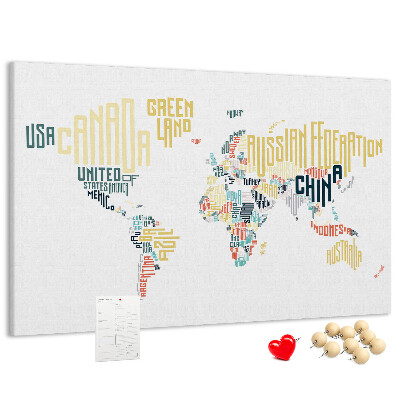 Cork memo board Country names