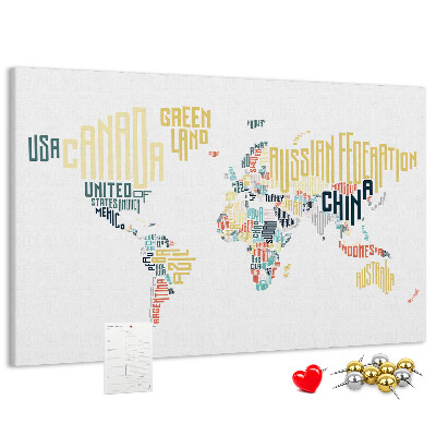 Cork memo board Country names