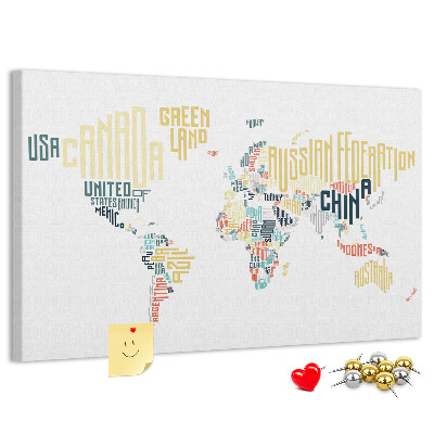 Cork memo board Country names
