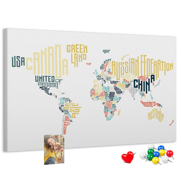 Cork memo board Country names