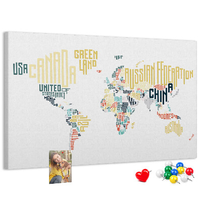 Cork memo board Country names