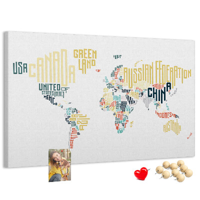 Cork memo board Country names