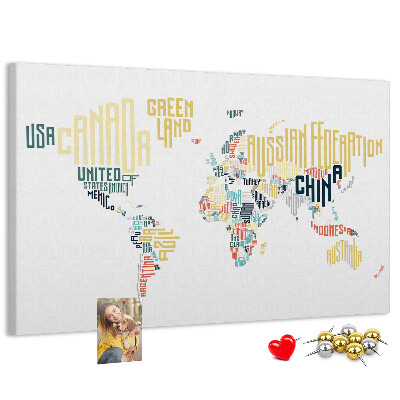 Cork memo board Country names
