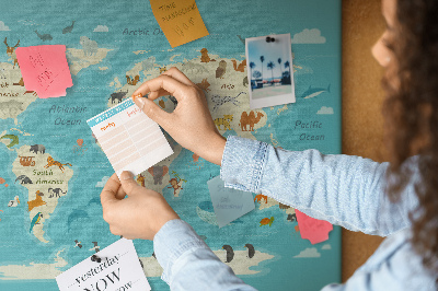 Cork memo board Animal world map