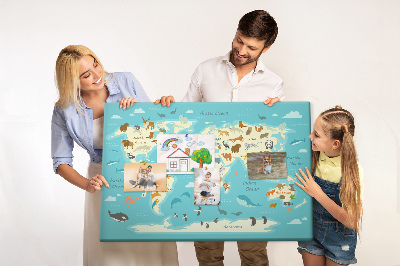 Cork memo board Animal world map