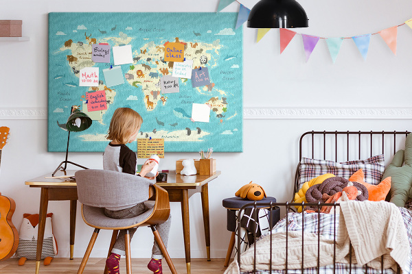 Cork memo board Animal world map