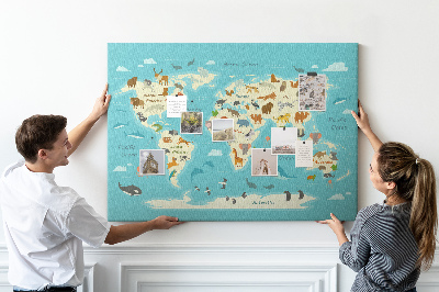 Cork memo board Animal world map