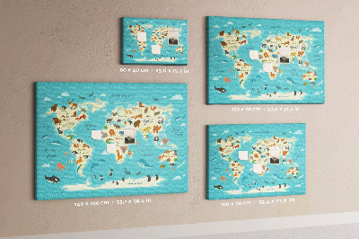 Cork memo board Animal world map